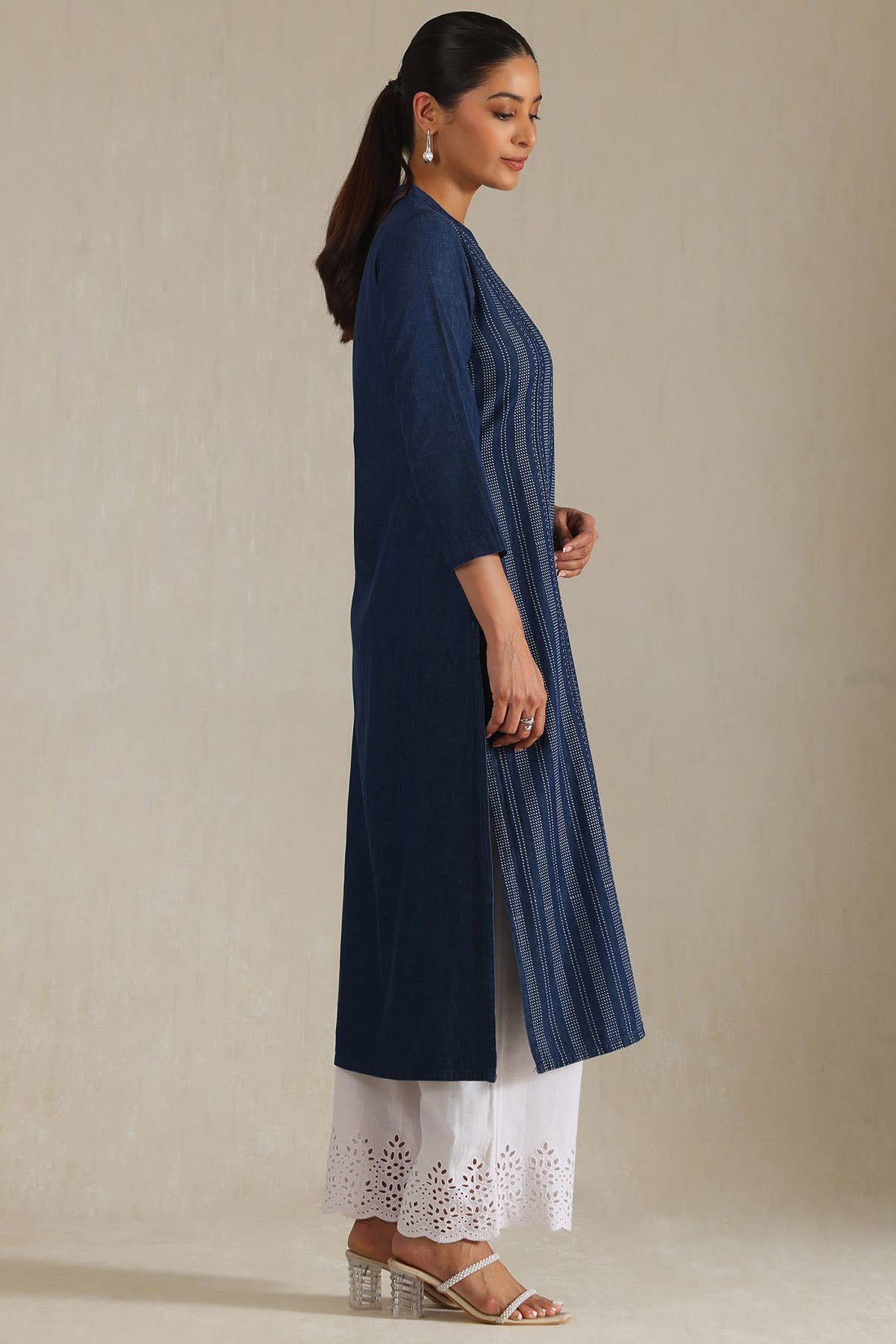 Indigo Denim Dots Kurta With Thread Work - Image 2