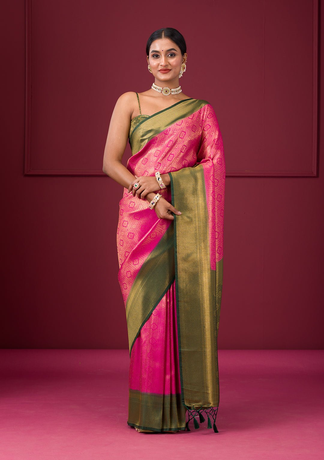 Pink Zariwork Soft Silk Saree - Image 9